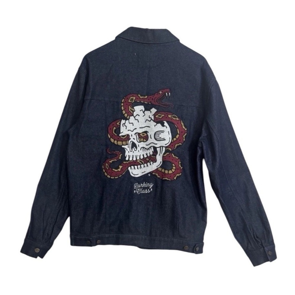 Lurking Class Denim Trucker Jacket Skull Grunge Mens Large Blue
